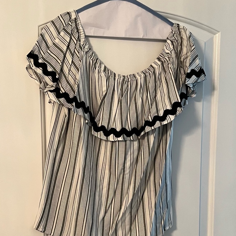 Renee C. Off the shoulder top.  Black and white, size medium